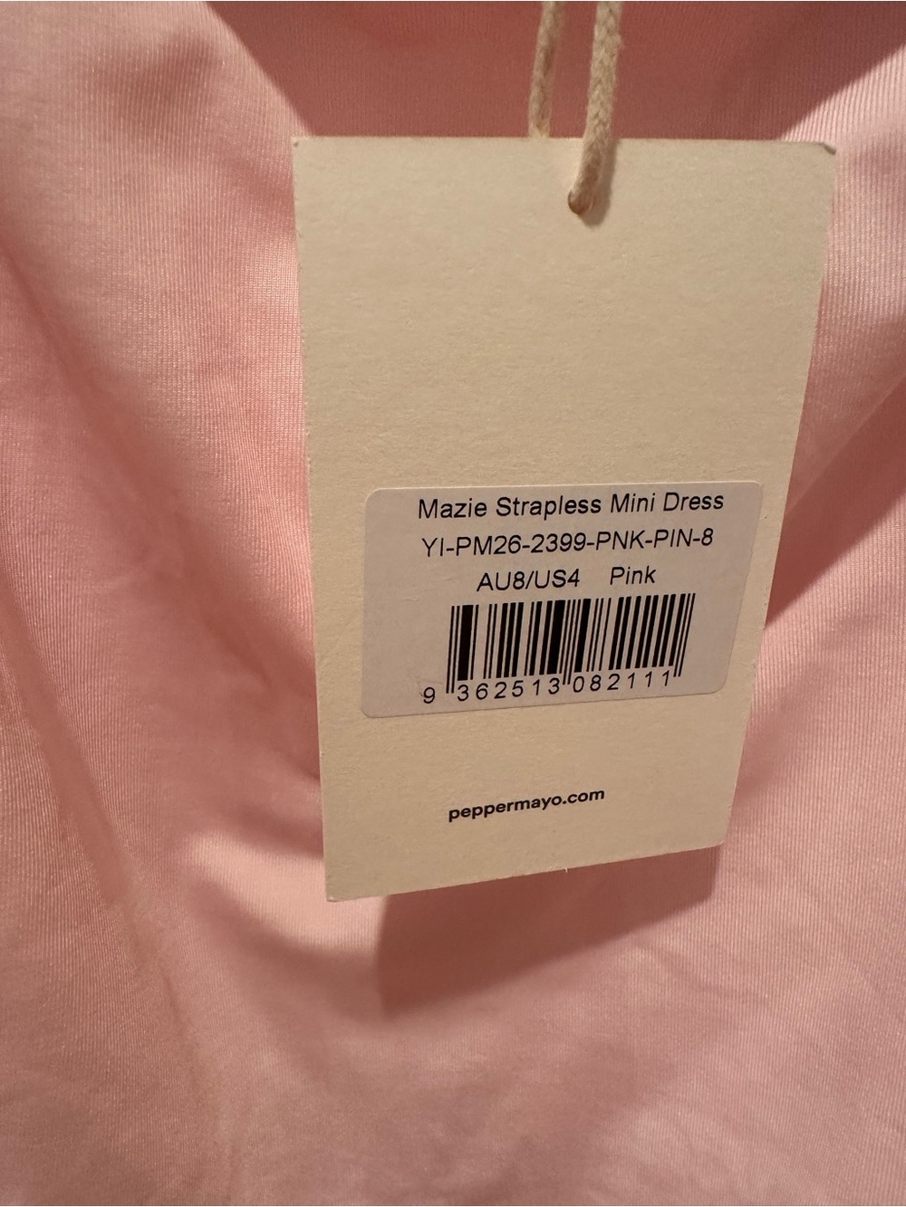 Peppermayo Mazie Pink Strapless mini dress with removable tie sash- never worn - Picture 9 of 10